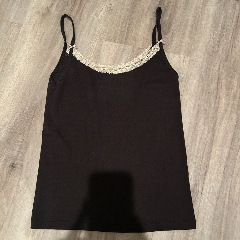 Brandy Melville Black Camisole with Cream Lace